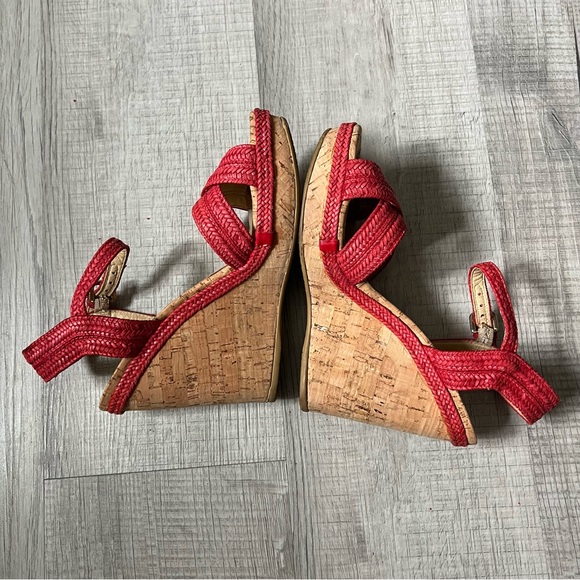 STUART WEITZMAN Minx Espadrille Cork Raffia Red Wedge Sandals 6.5 - Picture 11 of 15